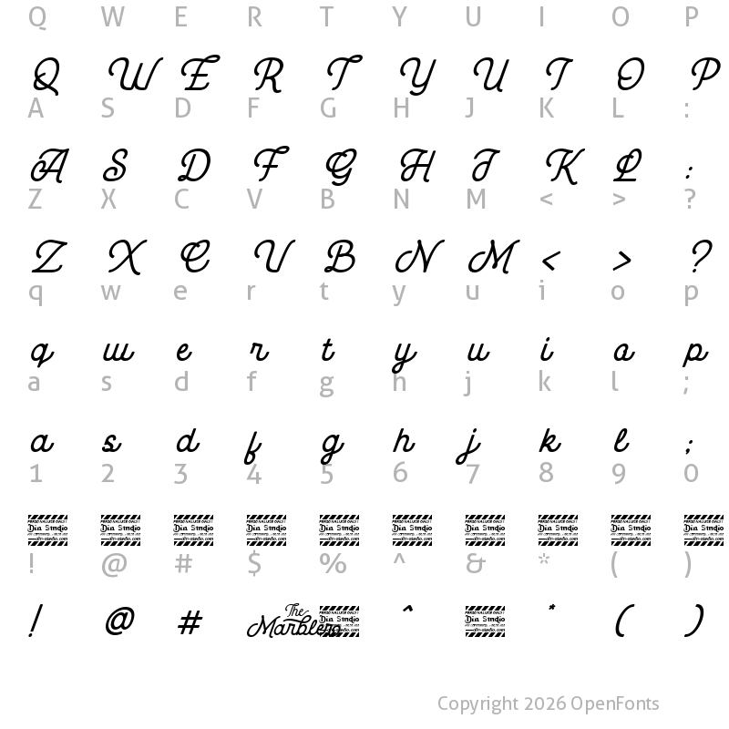 Character Map of The Marbler Personal Use Regular