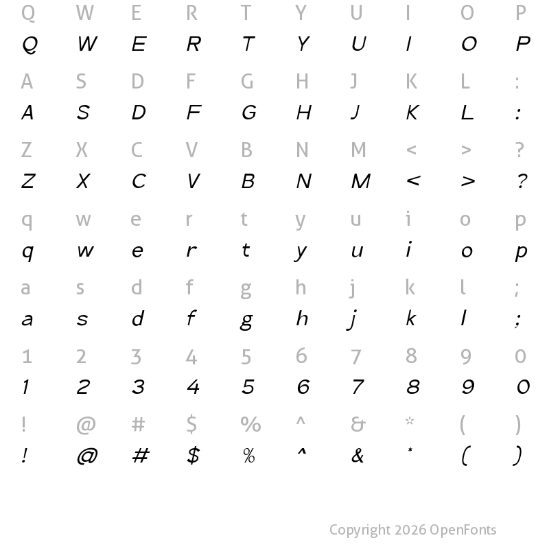 Character Map of The Qlickers Italic