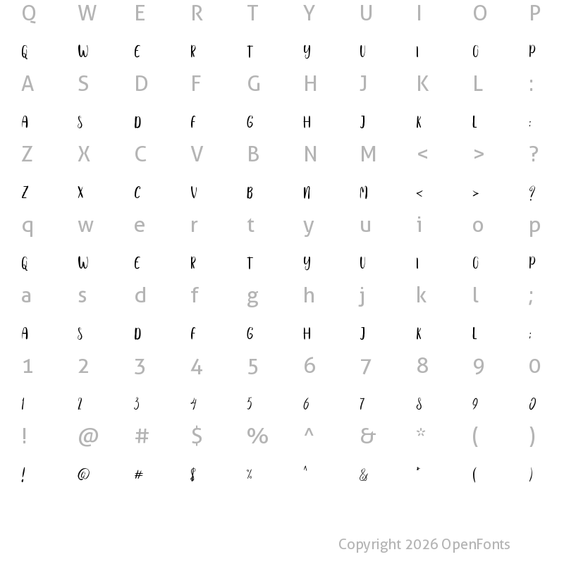 Character Map of The Right Attitude Sans