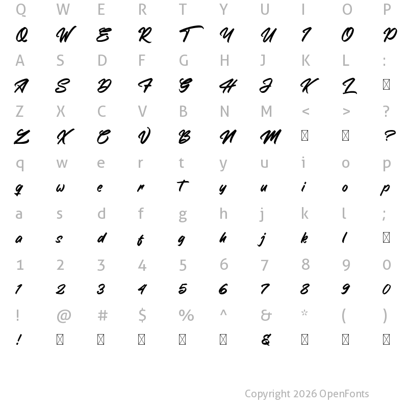 Character Map of The Saxibrush Regular