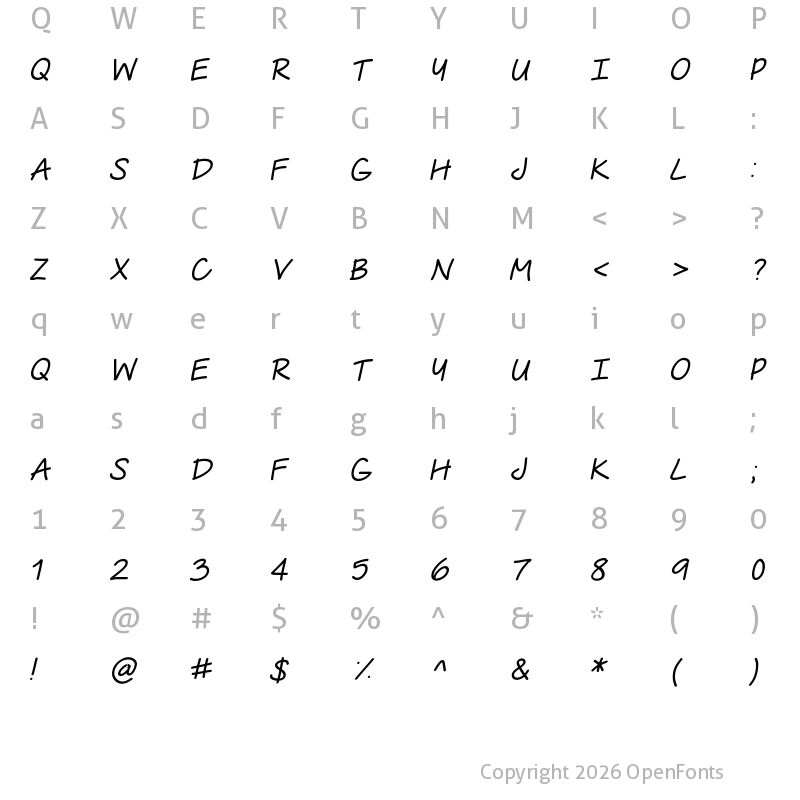 Character Map of The Urban Way Thin Italic Thin