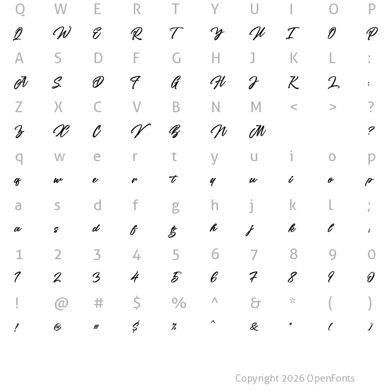 Character Map of the Woofey Script Regular