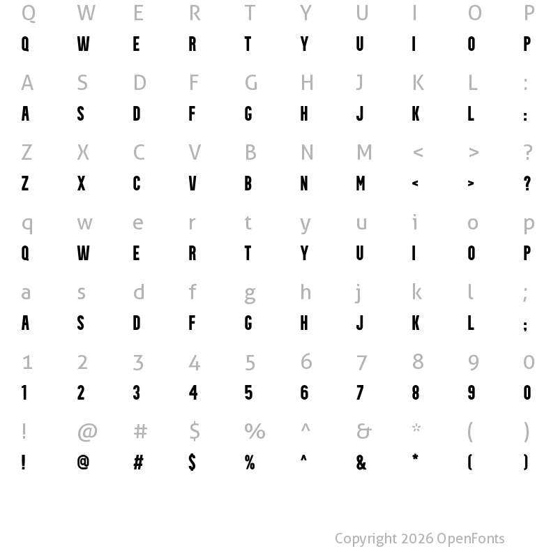 Character Map of Theater Bold Condensed