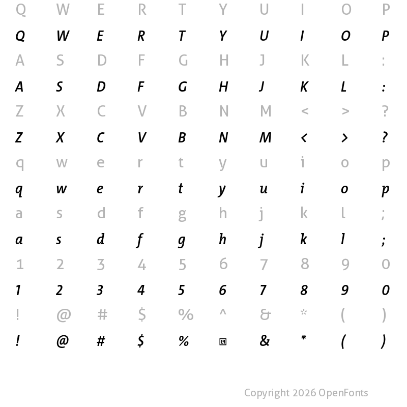 Character Map of TheMix SCd Trial SemiBold Italic