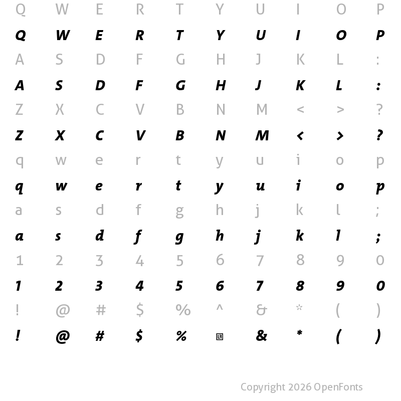 Character Map of TheMix Trial ExtraBold Italic