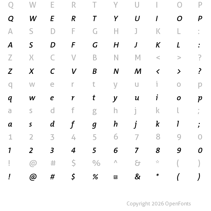 Character Map of TheMix Trial SemiBold Italic