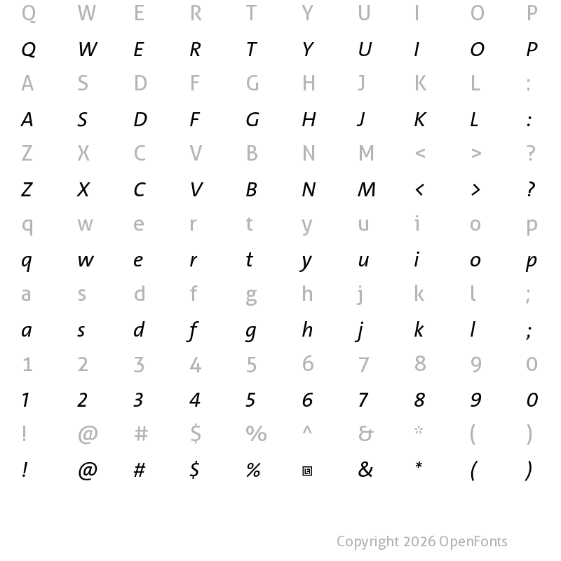 Character Map of TheSans Trial Plain Italic