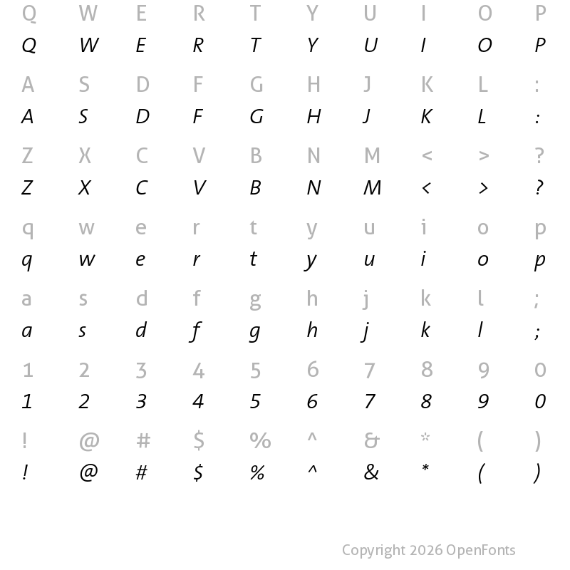 Character Map of TheSansB W4 SemiLight Italic