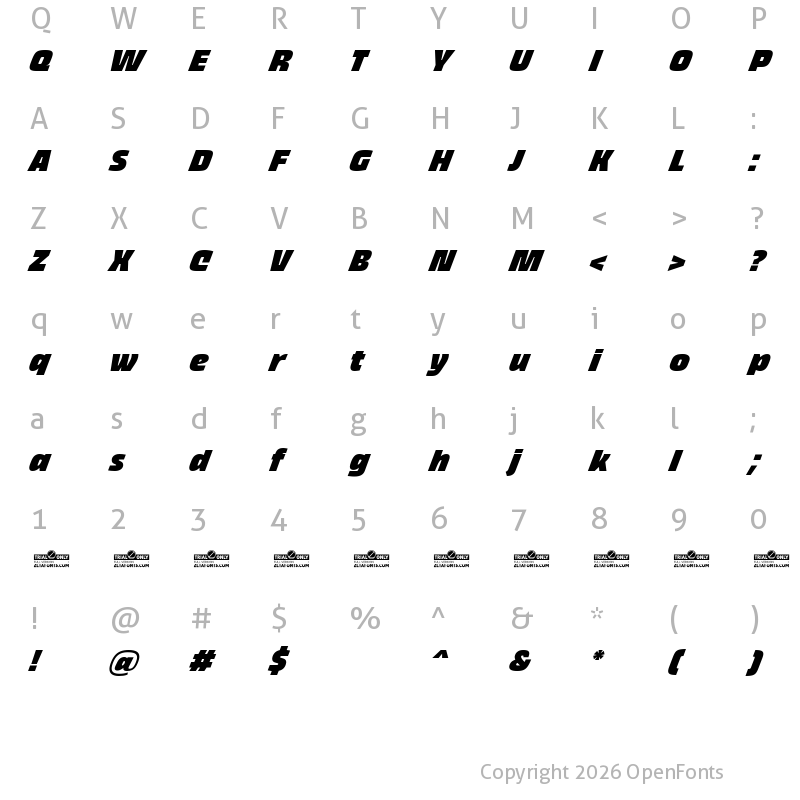 Character Map of Thicker Trial Black Italic