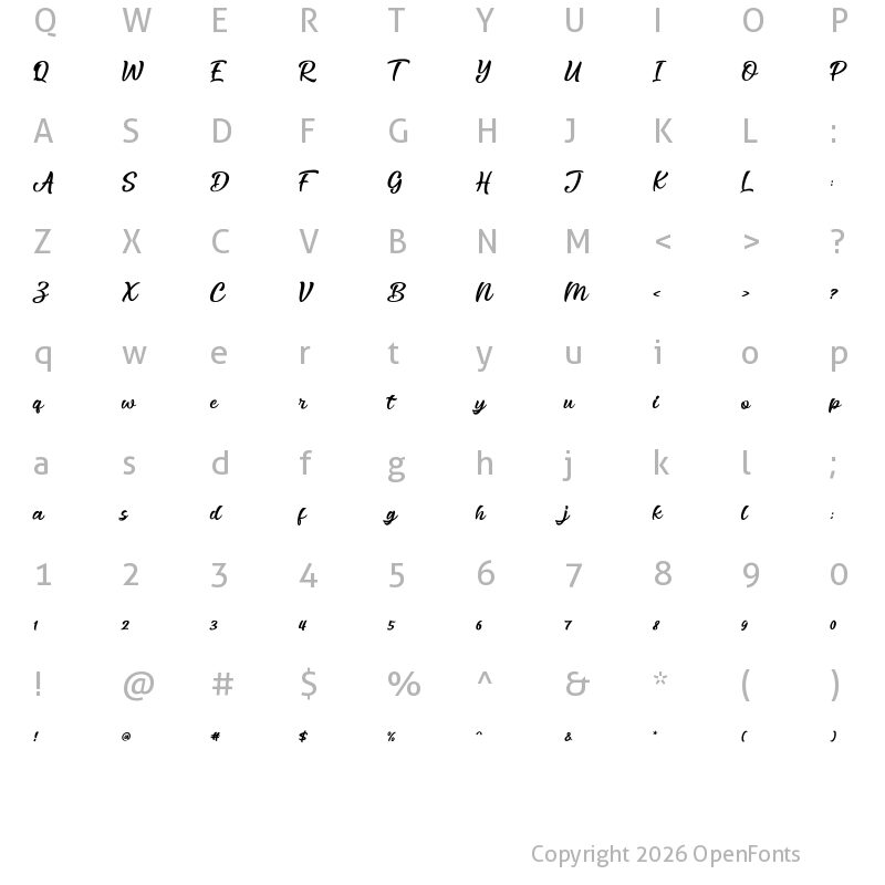 Character Map of Thiery Script Regular