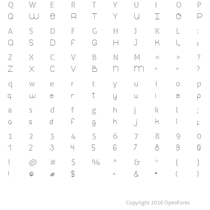 Character Map of Thinfont Thinfonthin