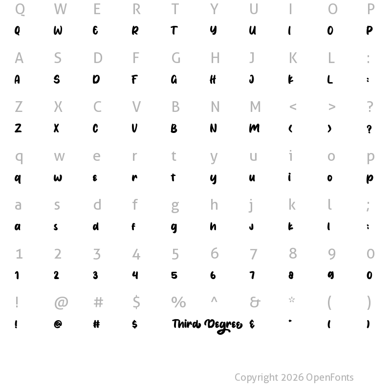 Character Map of Third Degree Bold