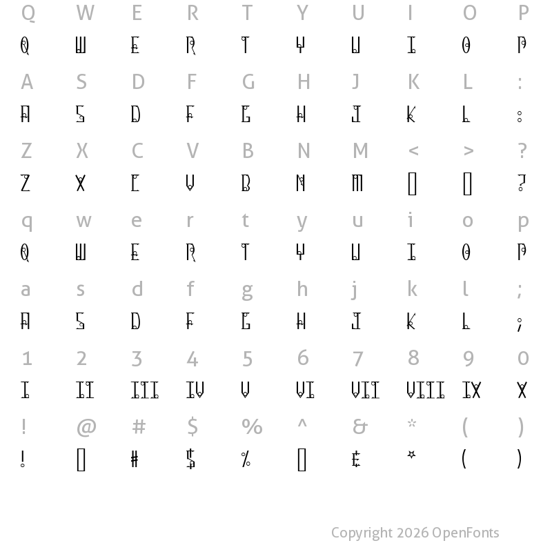 Character Map of Thirteen O Clock Regular