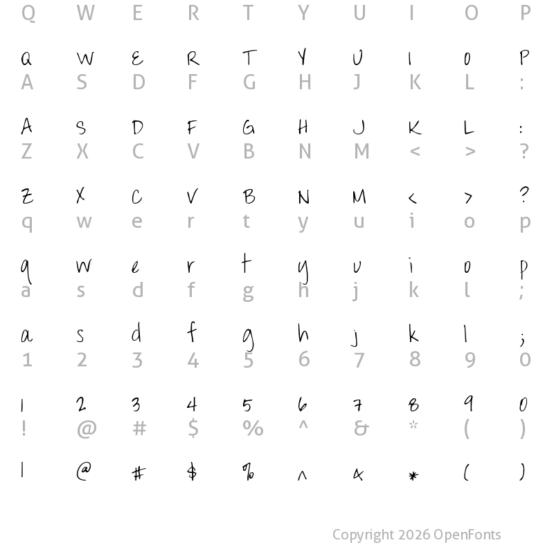 Character Map of Throw My Hands Up in the Air Regular