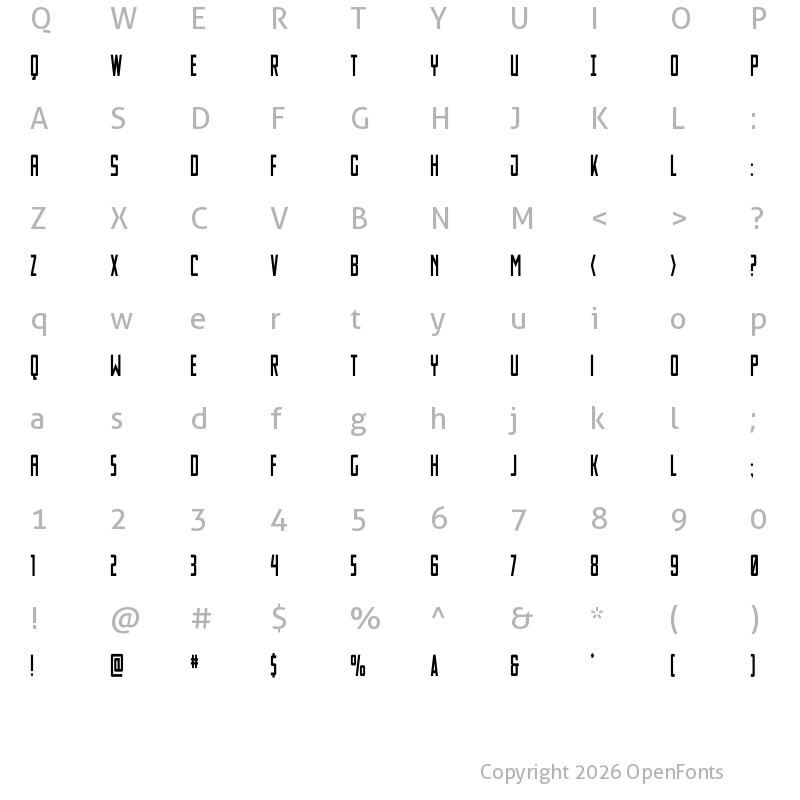 Character Map of Thunder Nova Condensed Regular