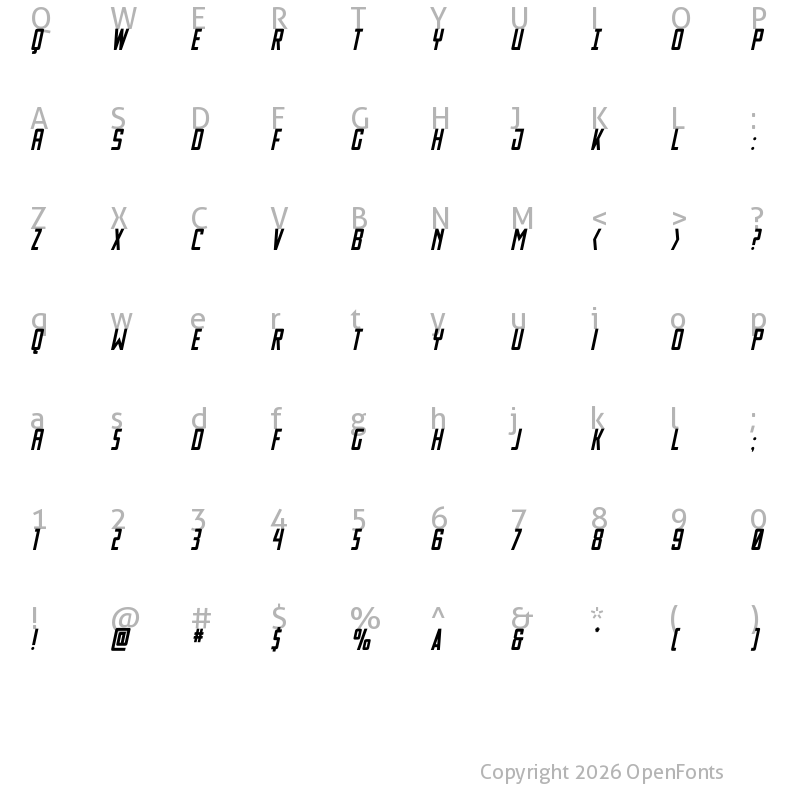 Character Map of Thunder Nova Semi-Bold Semi-It Regular
