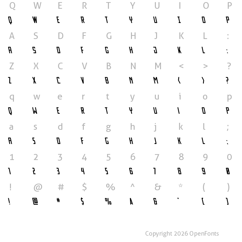 Character Map of Thunder Nova Semi-Leftalic Regular