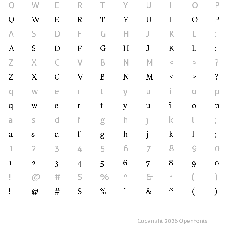 Character Map of Tiffin Latin VF Light