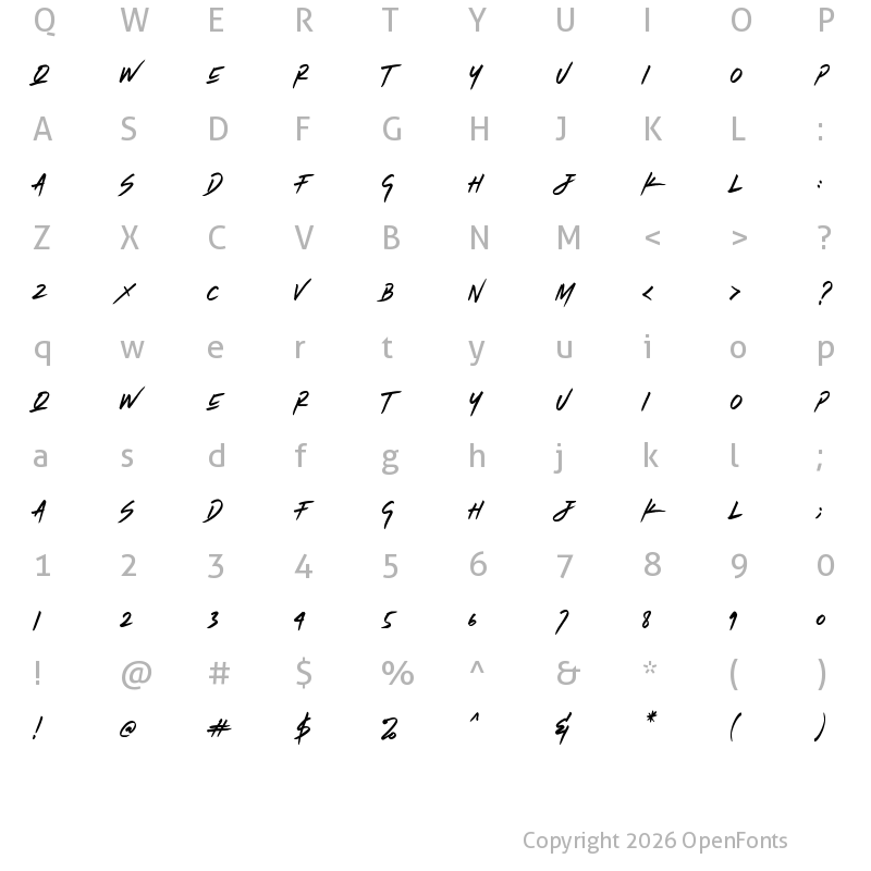 Character Map of Tiger Walk Regular