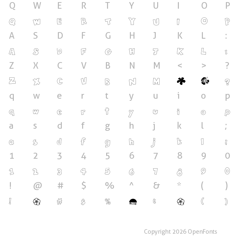 Character Map of Tiki Tropic Outline Outline