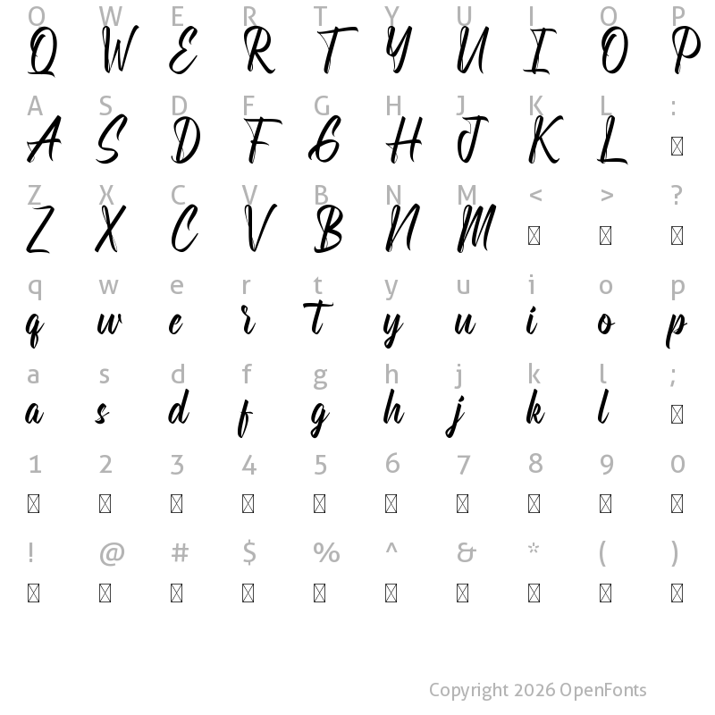 Character Map of Tillamook Demo Regular