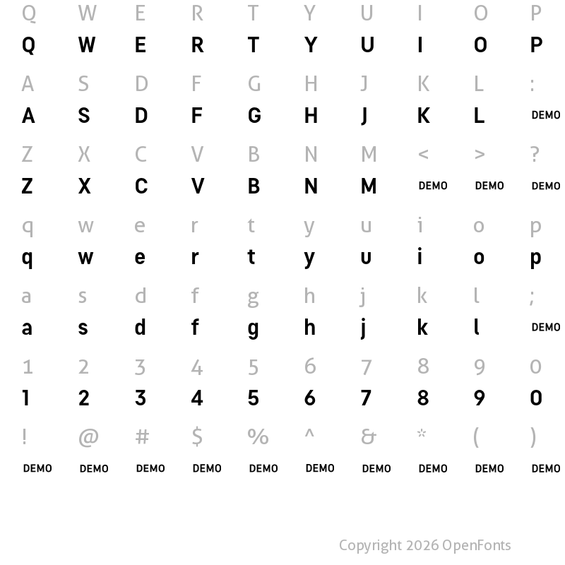 Character Map of Tilson Bold Demo