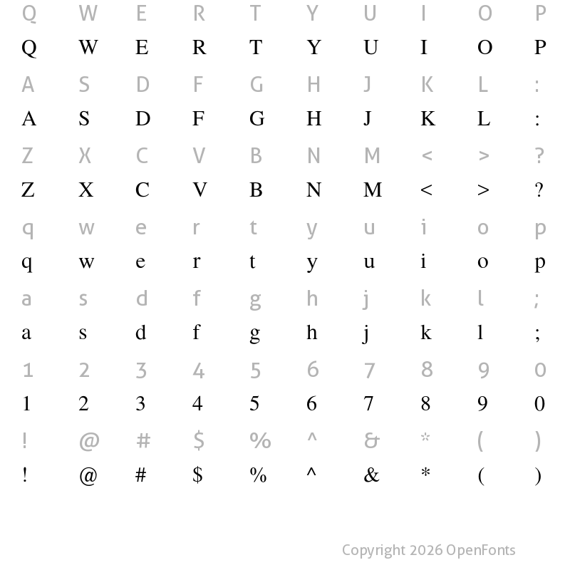 Character Map of Times Newer Roman Regular