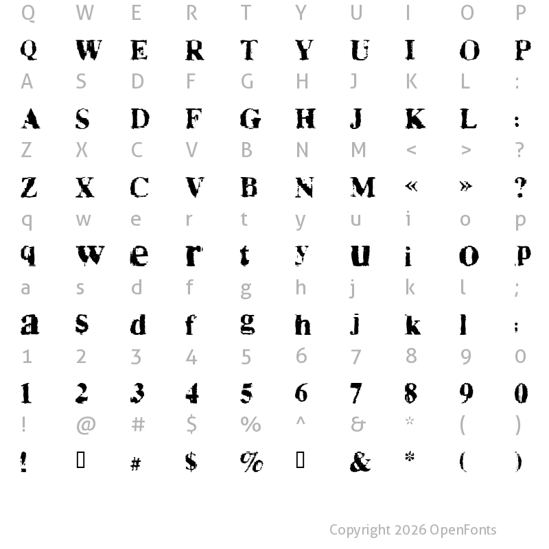 Character Map of TimesNoRoman Regular