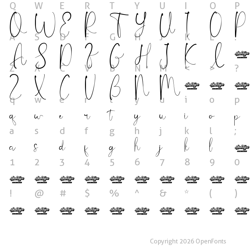 Character Map of Timothy Sign Demo Regular