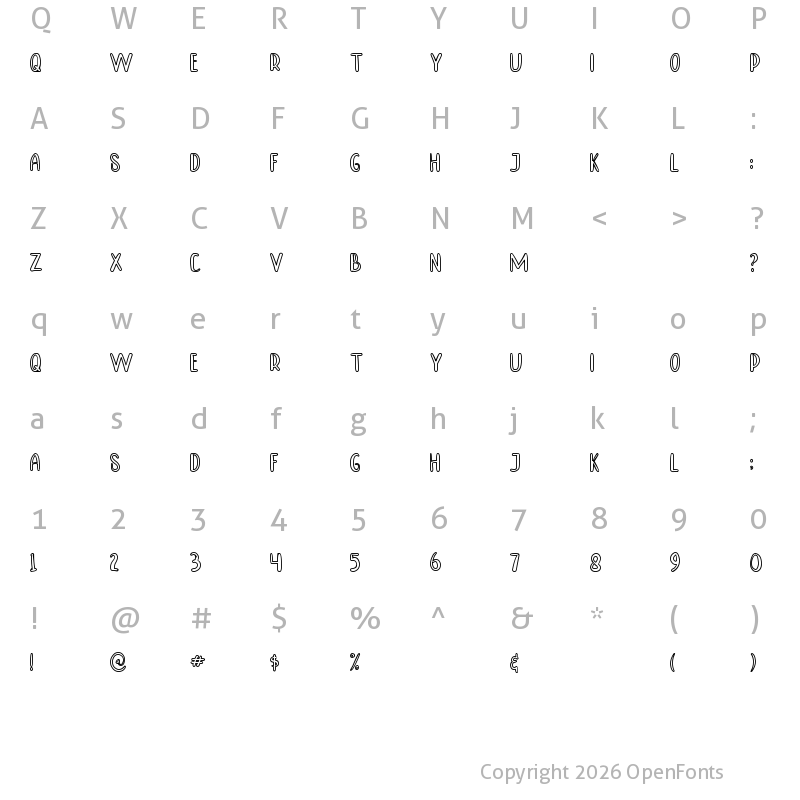 Character Map of TINNY HURRY OUTLINE Regular