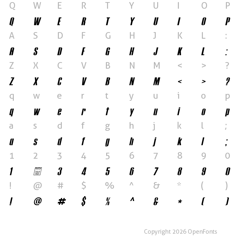 Character Map of Tipo PRESS Italic