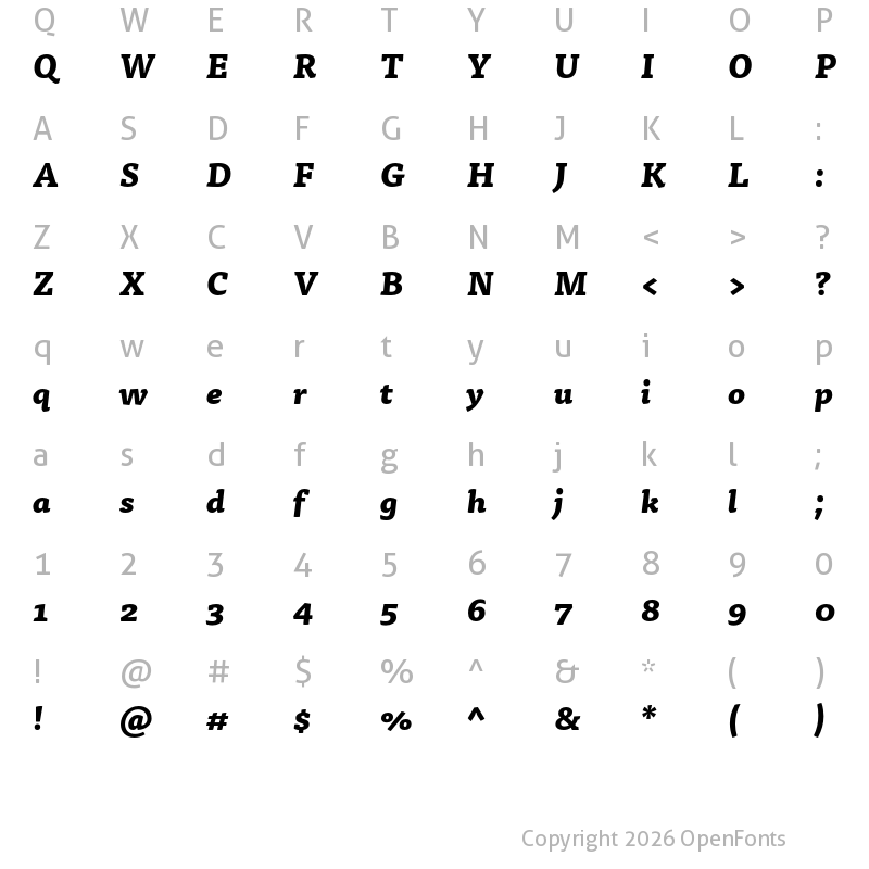 Character Map of Tisa Pro Extrabold Italic