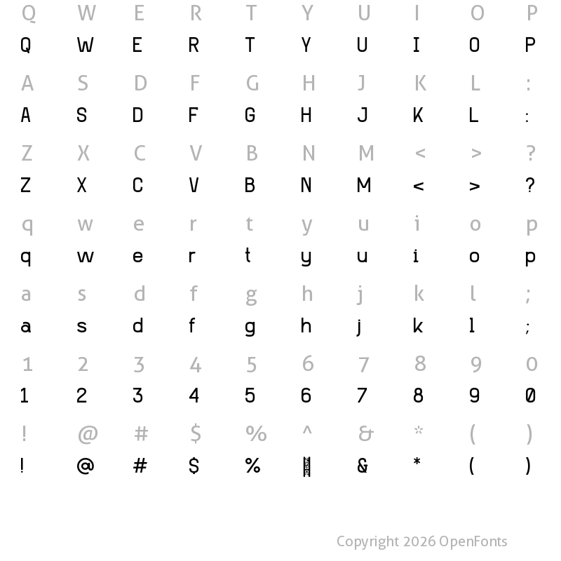Character Map of Tokiyo Regular