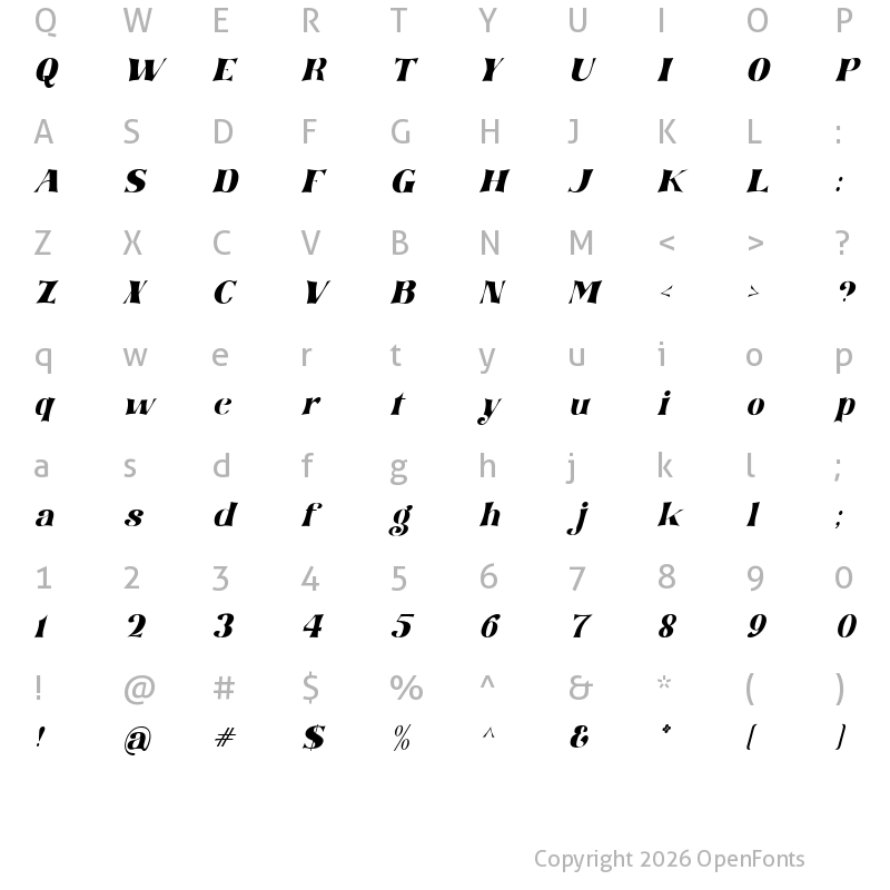 Character Map of tommy font thin Italic