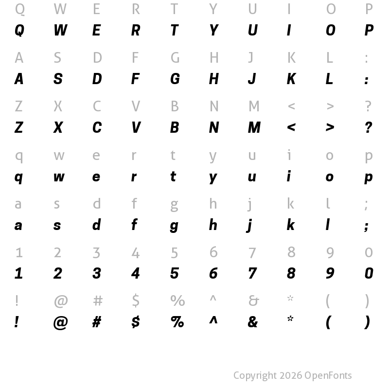 Character Map of Tonnelier Bold Italic