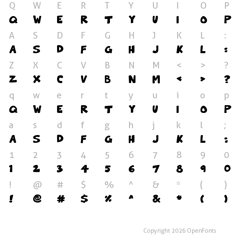 Character Map of Toon Cats Regular