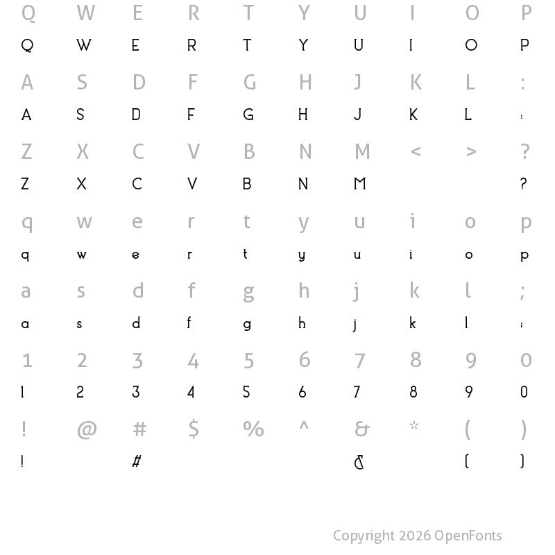 Character Map of Toona Personal Use Regular