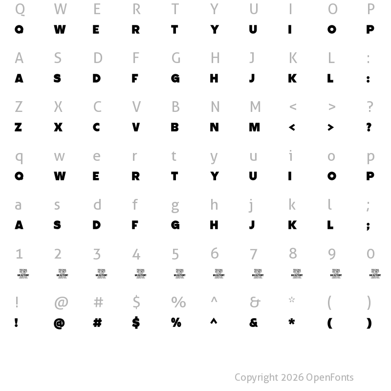 Character Map of Toony Line Fill PERSONAL Regular