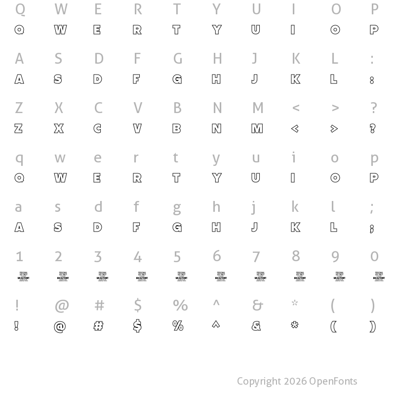 Character Map of Toony Line PERSONAL Regular