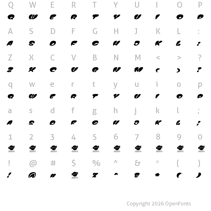 Character Map of Top Comic Personal Use Only Regular