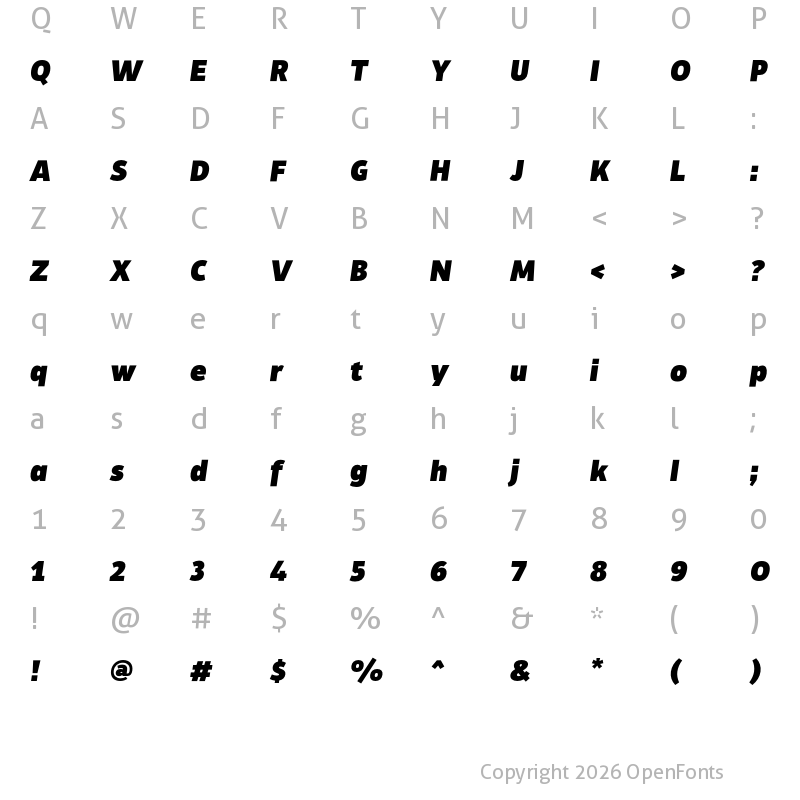 Character Map of Tosia ExtraBold Italic