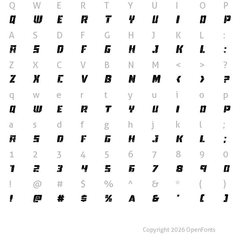 Character Map of Tower Ruins Expanded Italic Expanded Italic
