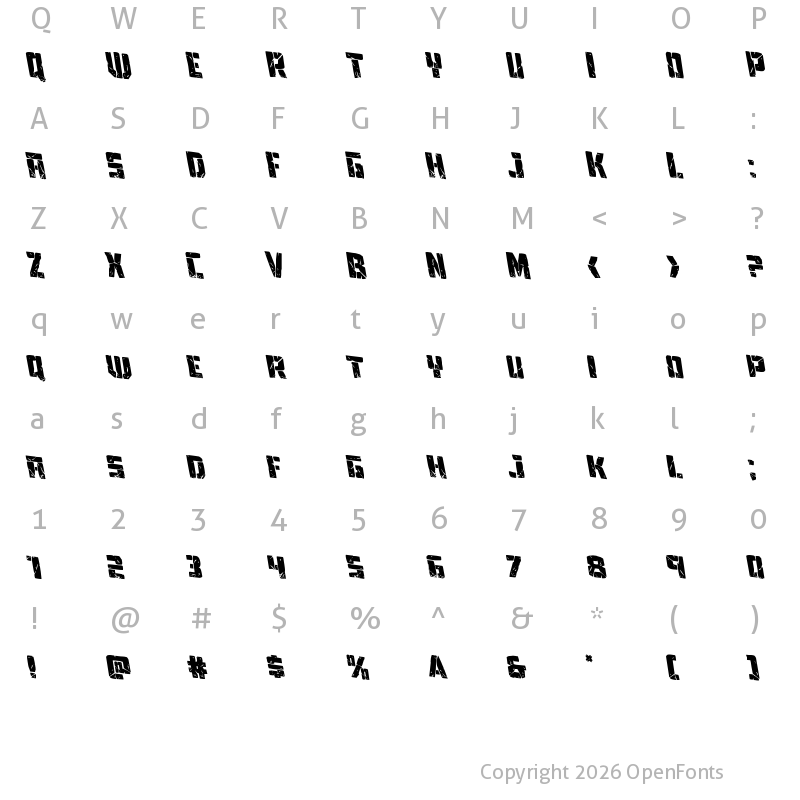 Character Map of Tower Ruins Rotaleft Italic