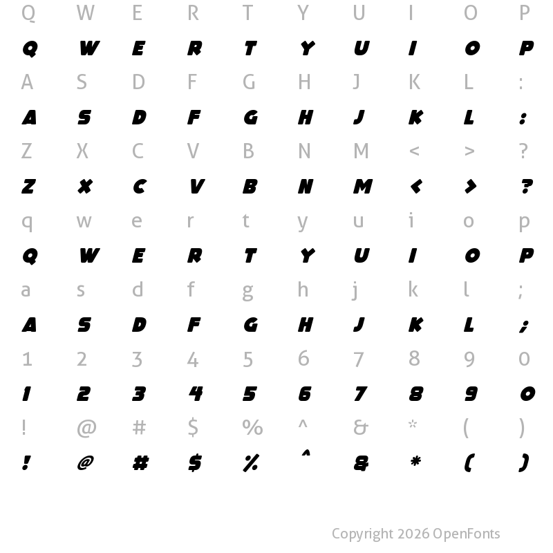 Character Map of ToyBox Italic