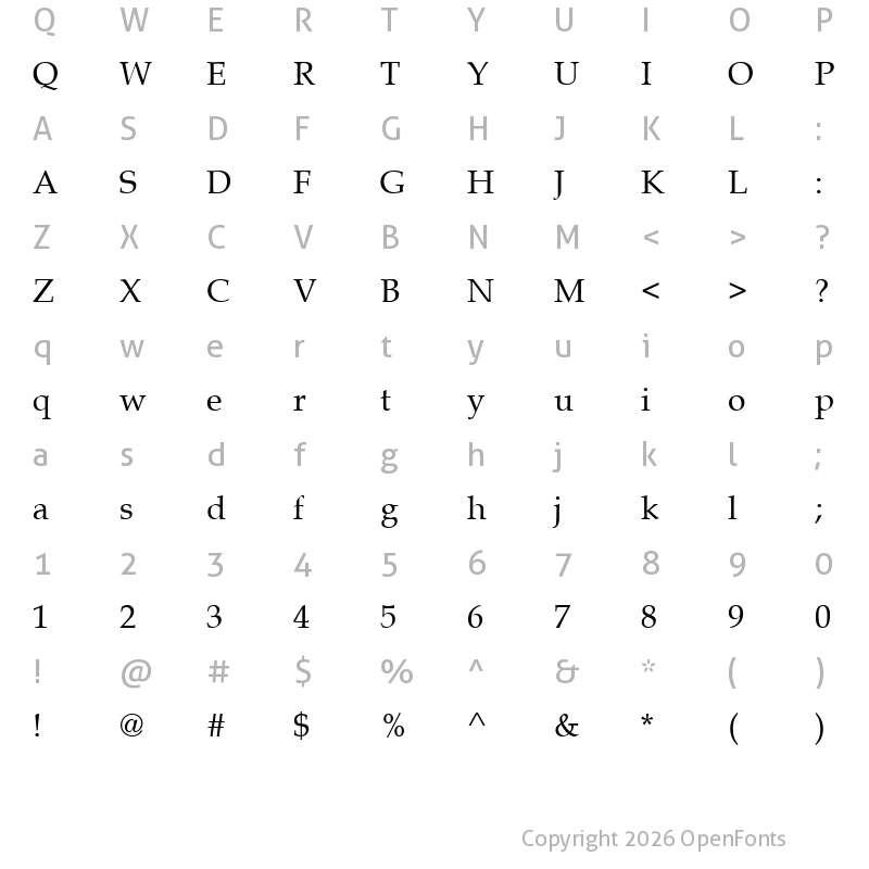 Character Map of TR Book Antiqua Regular