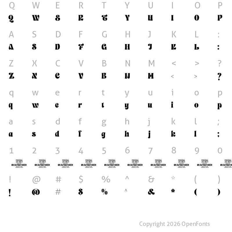Character Map of Tracy Queen PERSONAL USE ONLY Regular