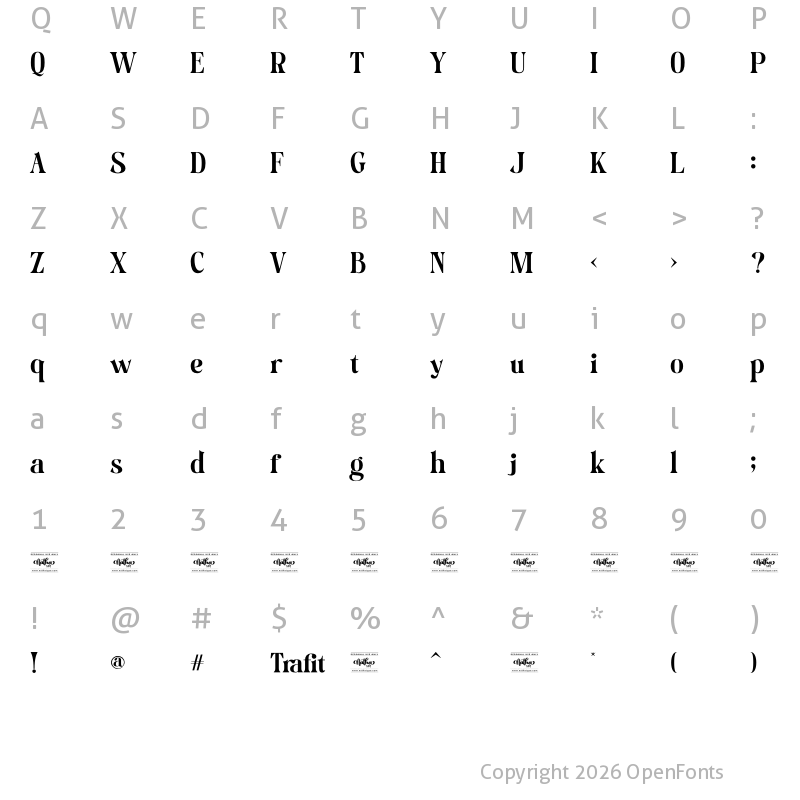 Character Map of Trafit Personal Use Regular
