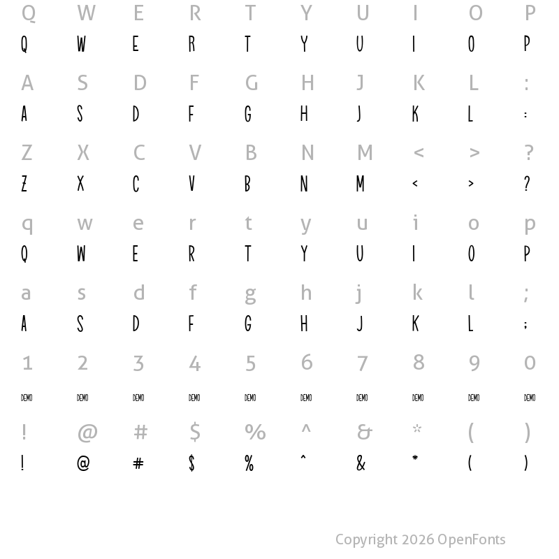 Character Map of Trampoline demo Regular