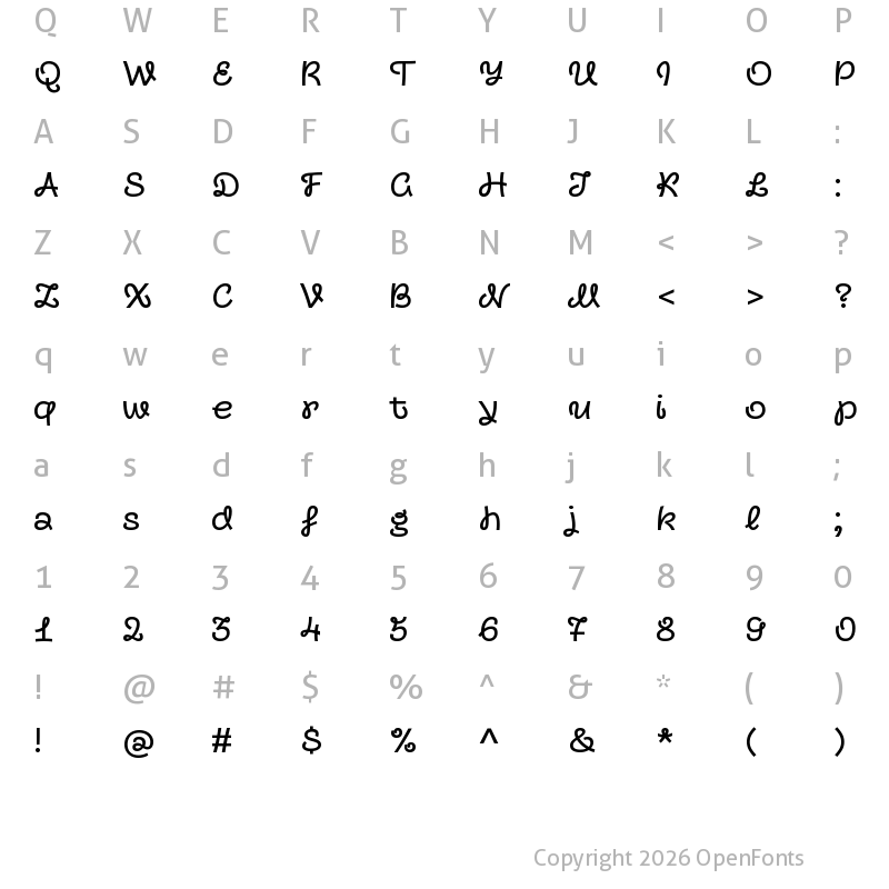 Character Map of Transforma Script Medium