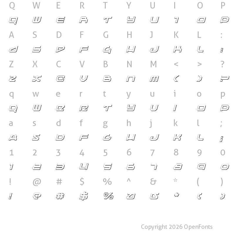Character Map of Traveler Shadow Italic Italic